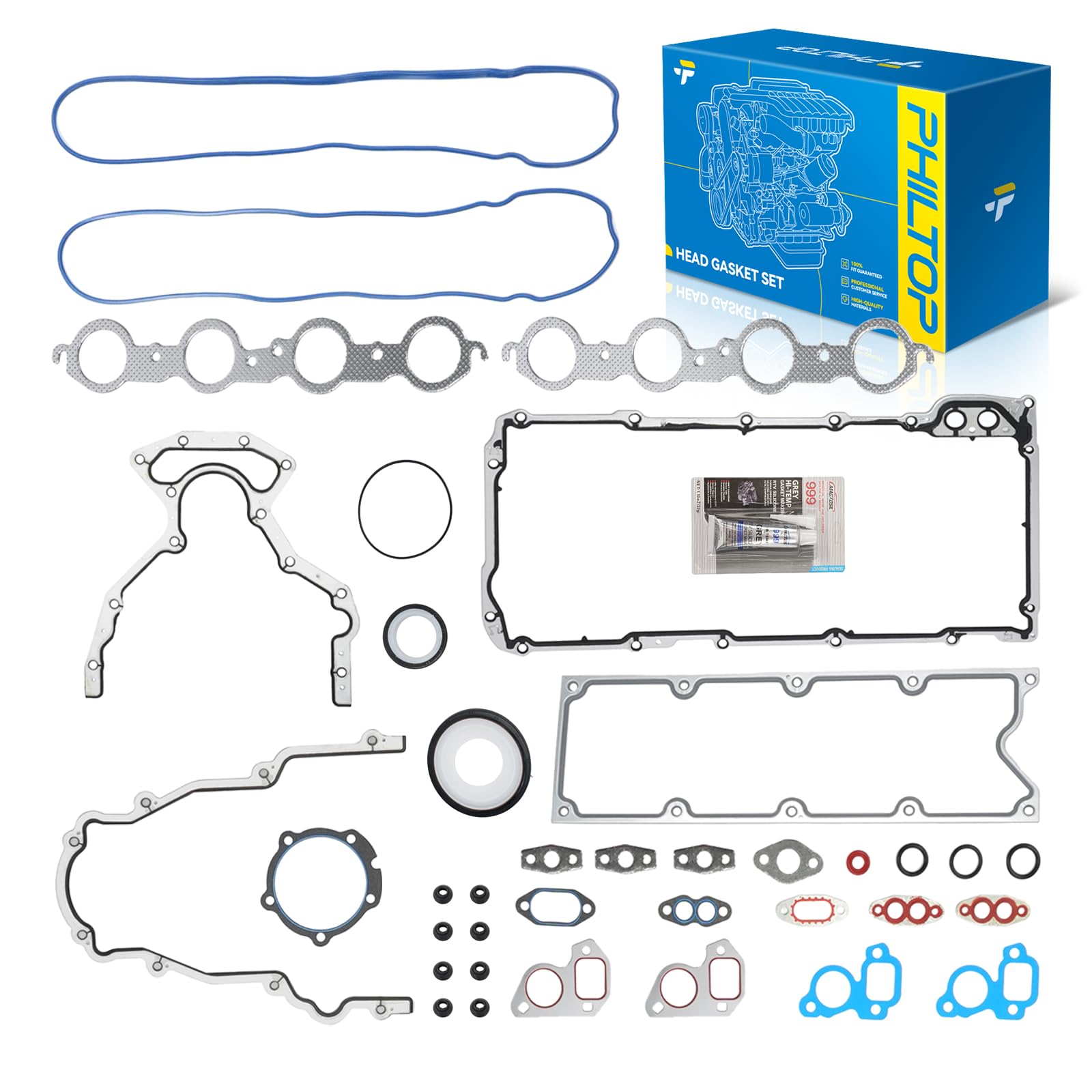 PHILTOP Head Gasket Set Fit for Silverado 1500 1999-2000 2002-2006 2008, Silverado 2500 HD 2003-2009, GMC Sierra 2500 HD 2002 2006-2007, Sierra 1500 2001 2005, Express 3500 2007