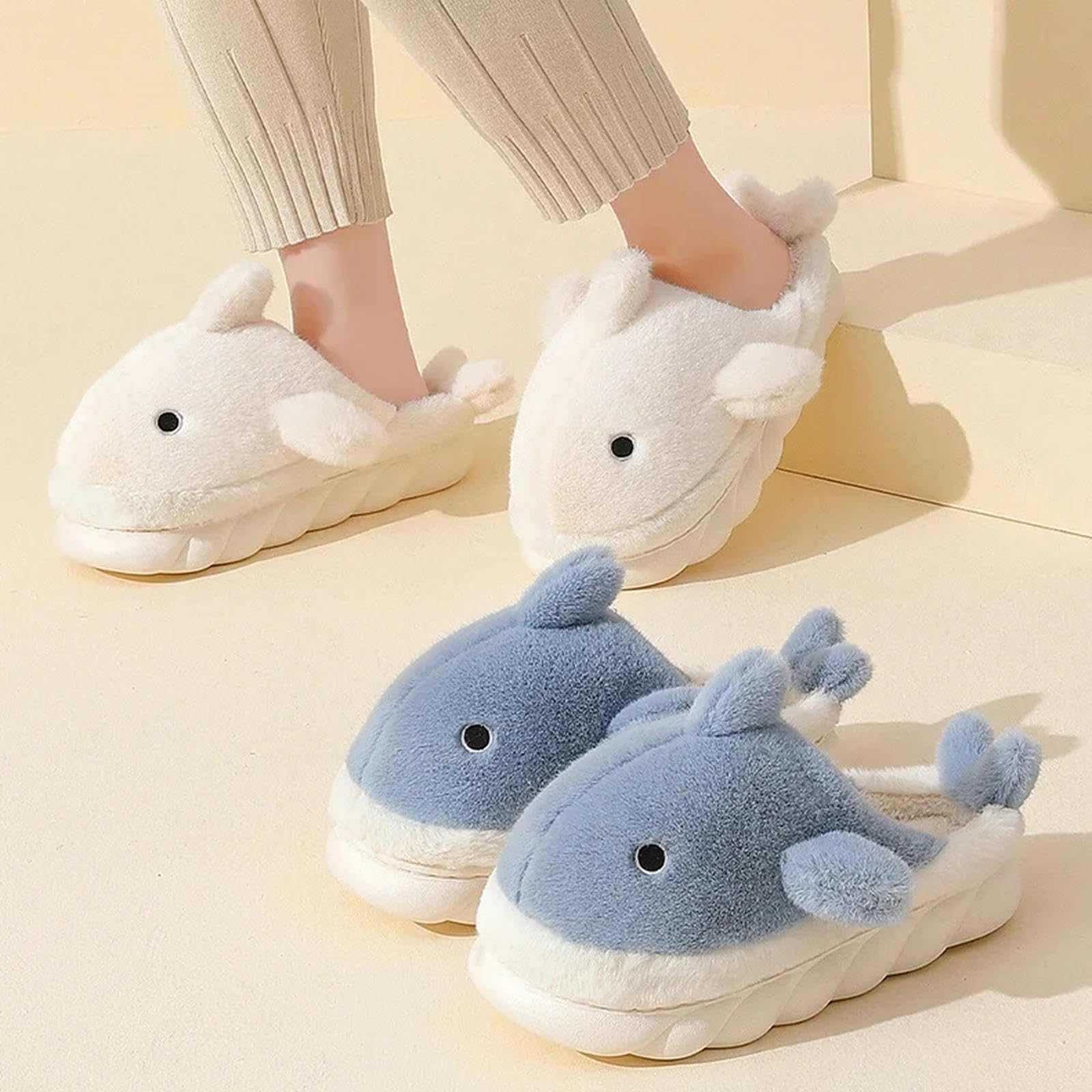 Pantofole Invernali in Cotone Slifori di Cotone per Squalo Animale Sollele da Donna Sollette Inverno Inverno Nuova Calda Slip Adorabile Coppia-Tacco Avvolgente Blu-40 41