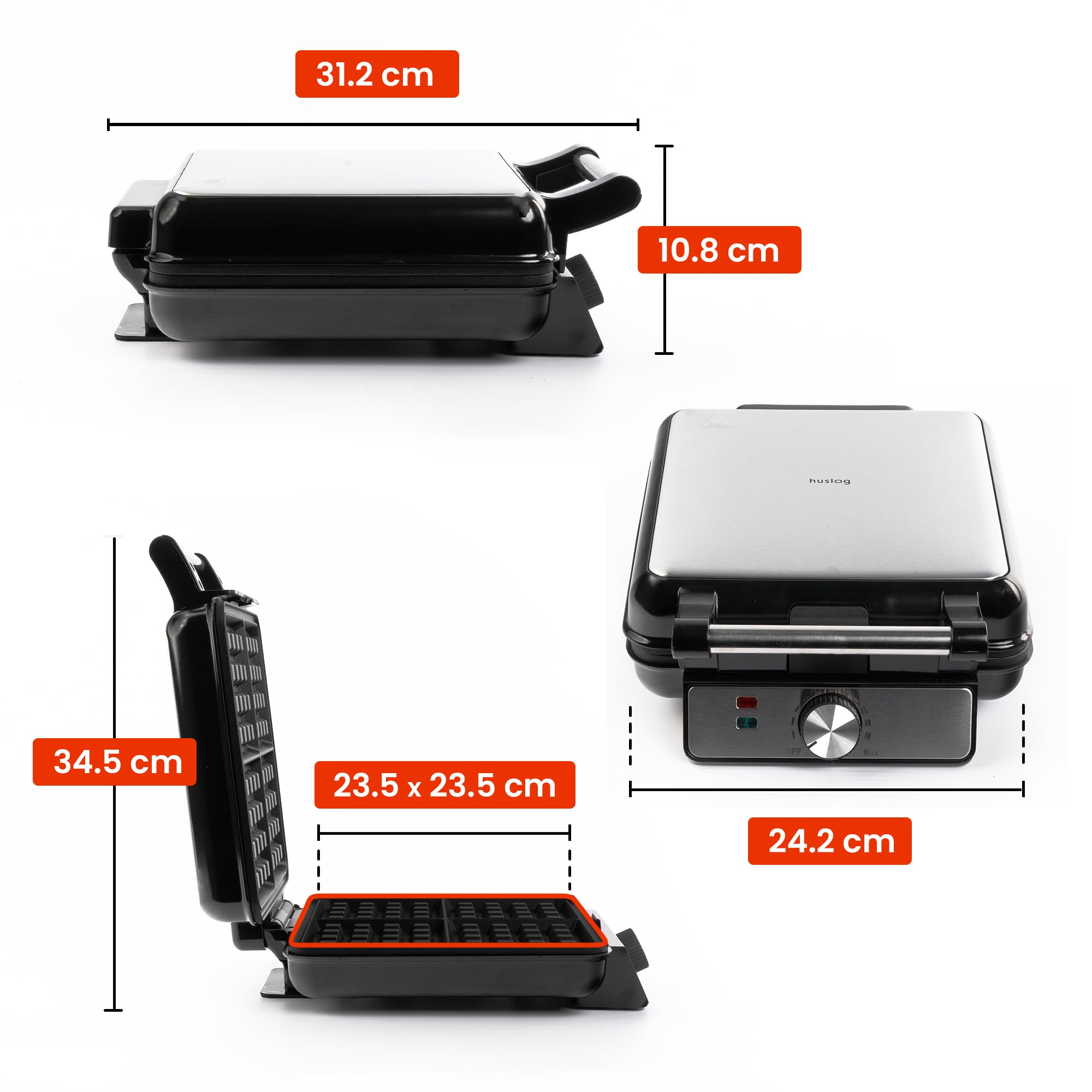 Waffeleisen 1500W XXL Für 4 Grosse Waffeln Temperaturregelung Silber