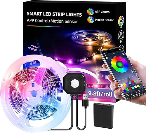 Tira de luz LED con sensor de movimiento tira de luces LED RGB de 98 pies luz de cama activada por movimiento con temporizador de apagado automático