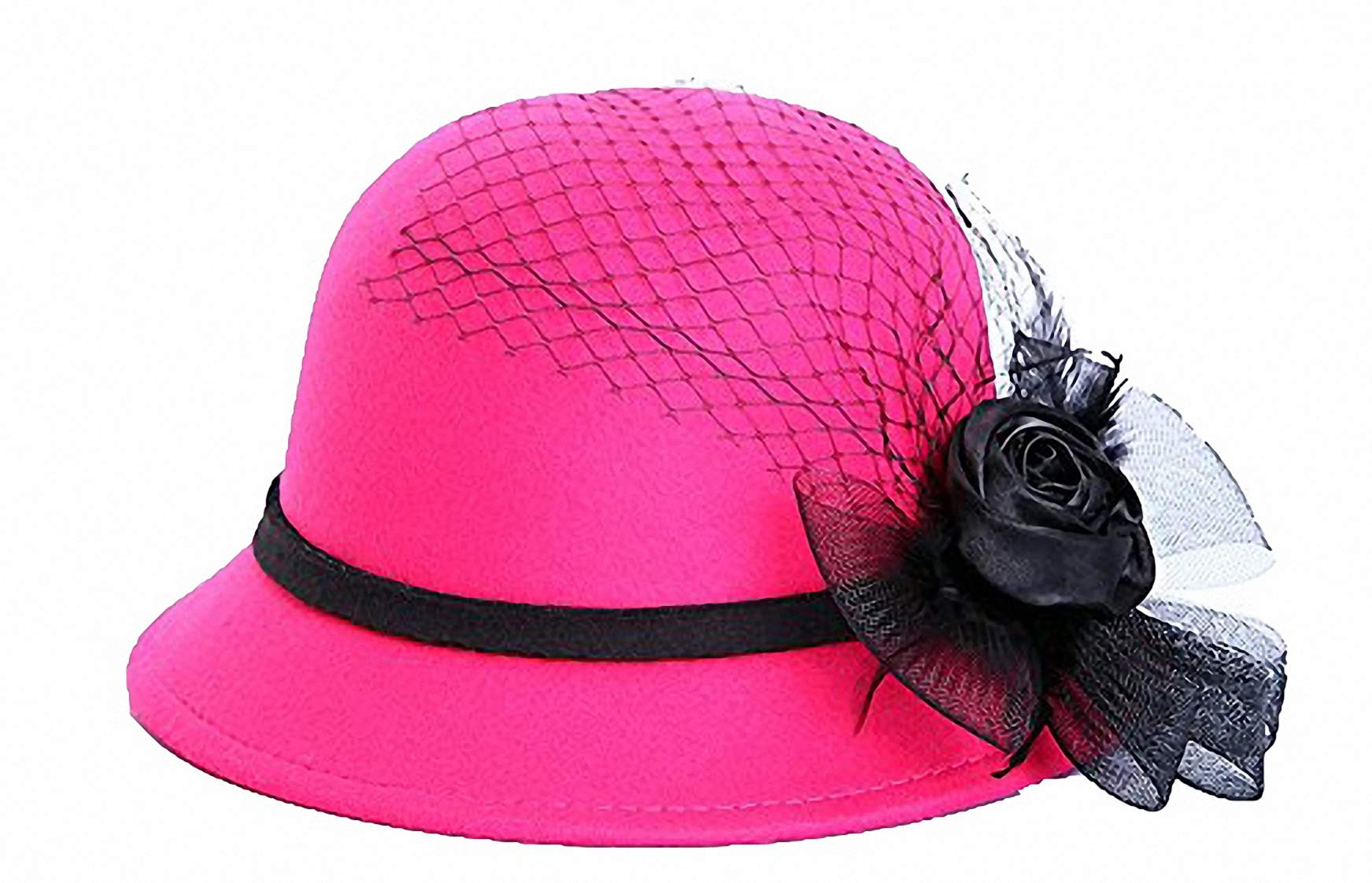 Ulalaza Women's Rose Red Vintage Bucket Hat Floral Fedora Church Hat Bowler Hats