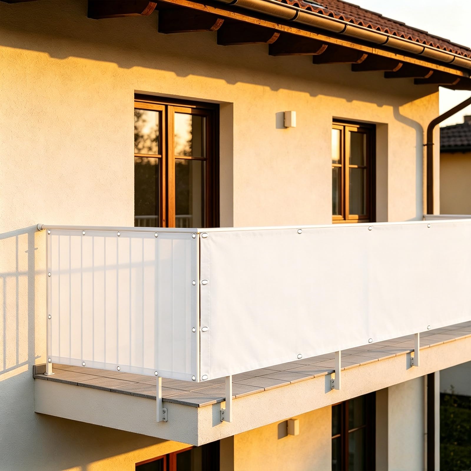 Telo Frangivisto 75 x 925 cm Anti-UV, Oscurante, Résistant Au Vent, Antistrappo Recinzione Copertura con Corde, Occhielli per Esterno, Bianco