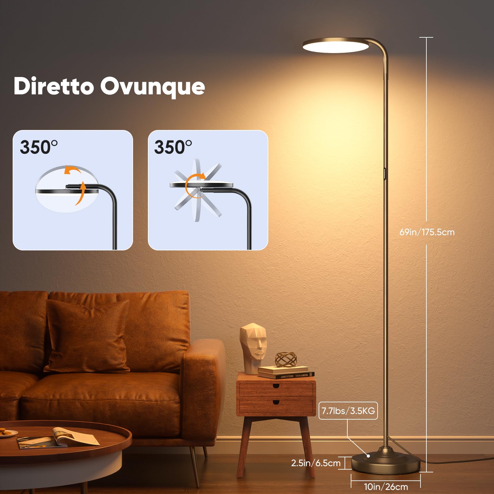 SIBRILLE 36W Lampada da Terra Salotto, 2400LM Luminosa Moderna Piantana Lampada da Terra Dimmerabile con Telecomando Magnetico, 3000K-6000K Piantana LED Lettura Nera per Soggiorno Letto Ufficio