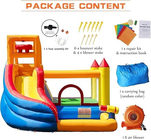 Miniatura 7 de HuaKastro Casa inflable para tobogán acuático para niños con piscina, centro de juego inflable 5 en 1 para interiores y exteriores, para escalar