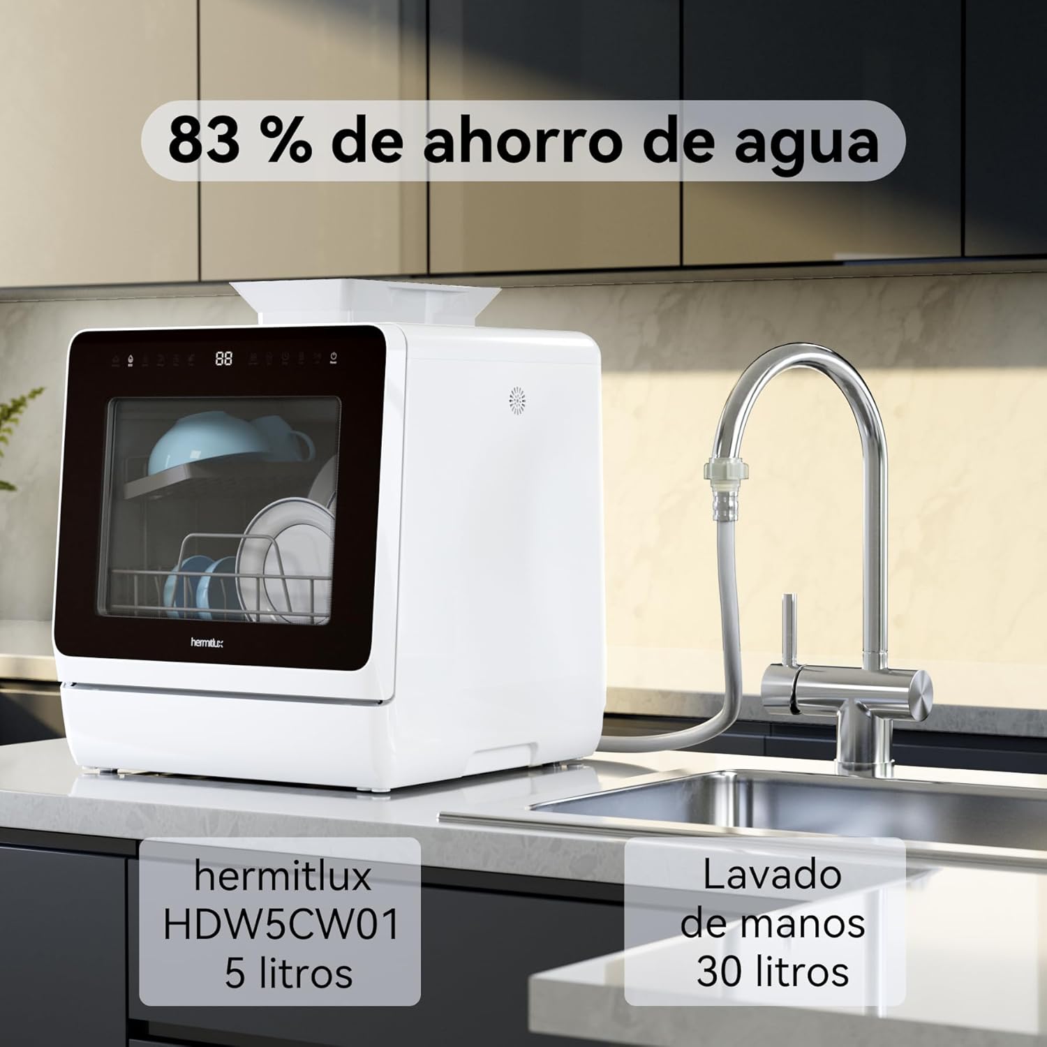 Countertop Dishwasher, 7 Washing Programs Portable Mini Dishwasher with 5-Liter Built-in Water Tank — image 3
