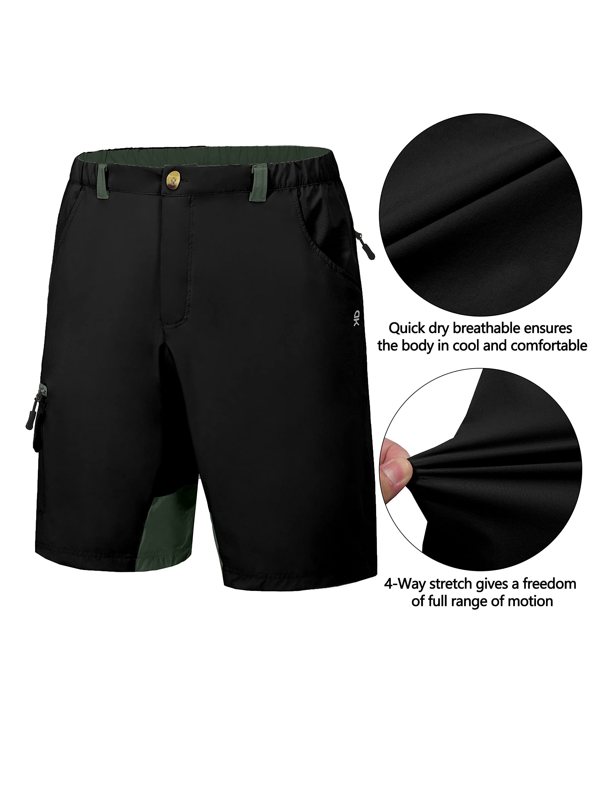 Little Donkey Andy Men's Golf Hiking Shorts Lightweight Quick Dry Outdoor Shorts with Pockets 9 Inch Black XL