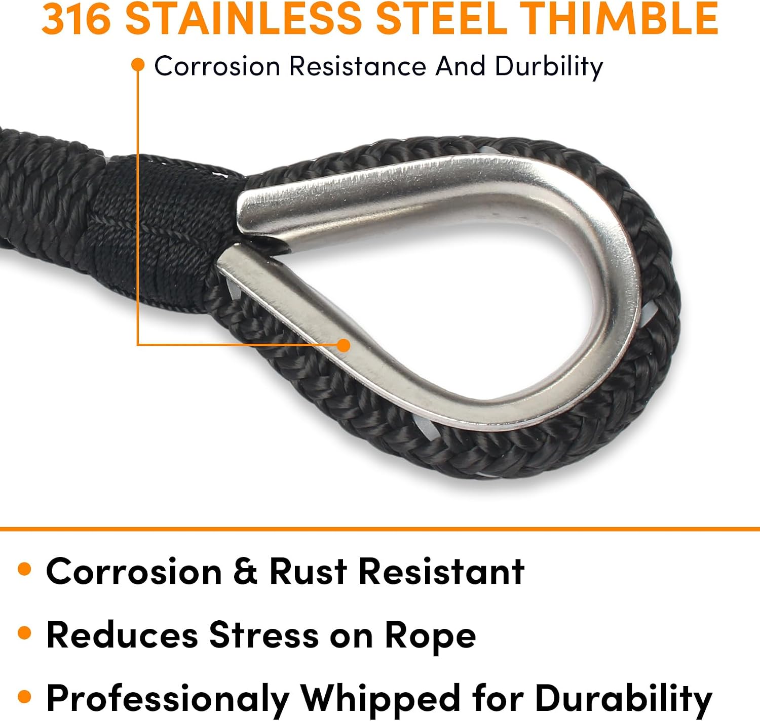 Anchor Rope 100 ft X 1/2 inch Combination Kit,with 1/4" x 10' Galvanized Steel Anchor Chain, Double Braided Anchor Line with Reflective Strip, Anchor Rope and Chain with Thimble and Shackle (Black)