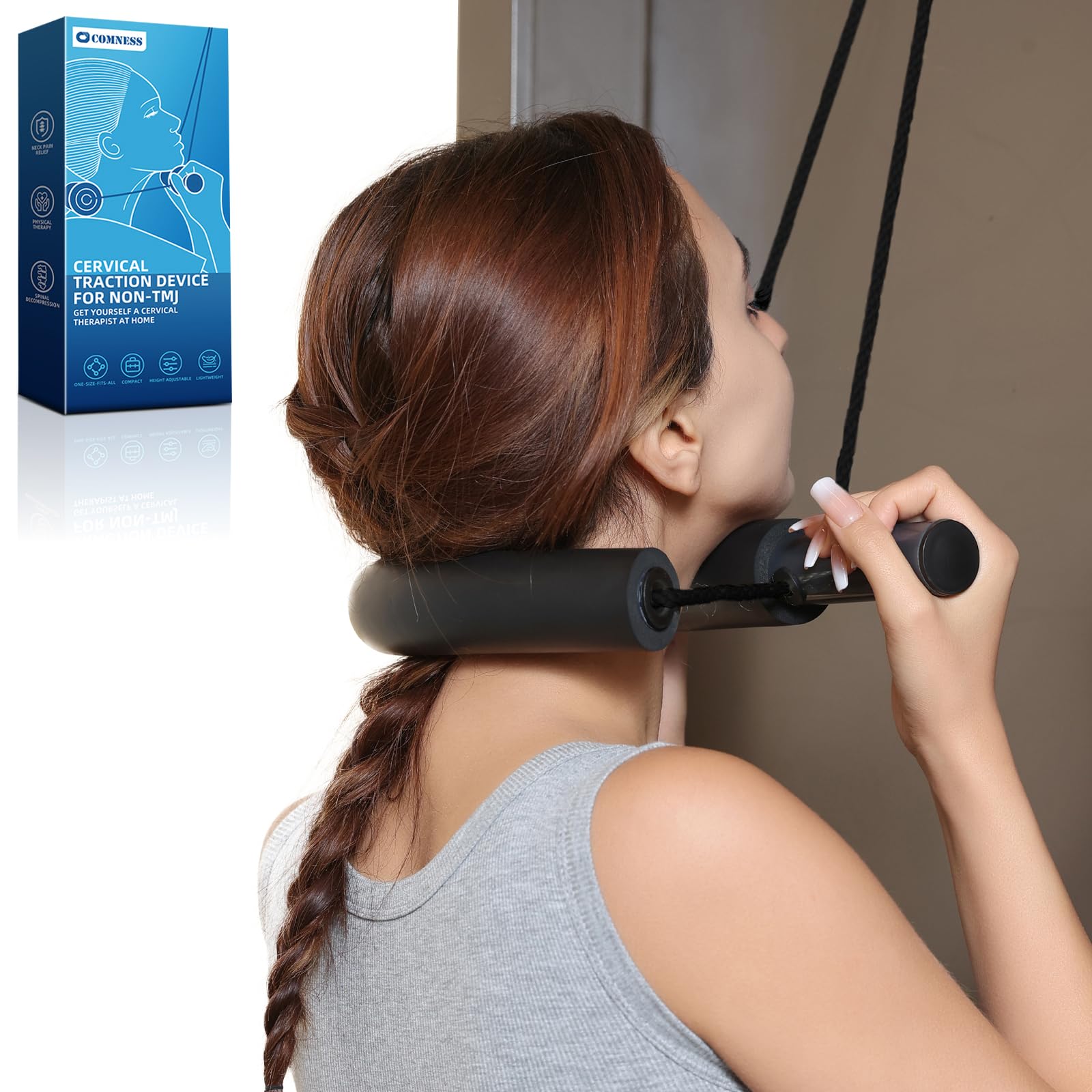 Cervical Neck Traction Device for Home Use, Restore The Natural Curve of The Neck, Neck Stretcher Mochine Over Door for Neck Pain Relief. (Thin)