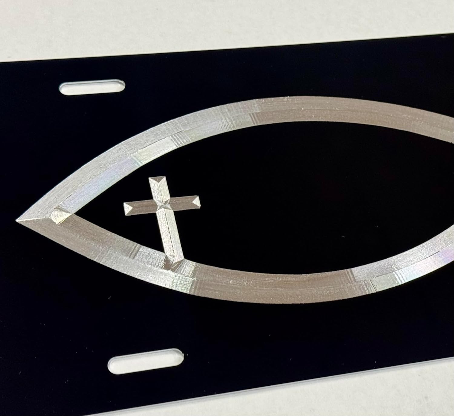 Christian Fish Cross Diamond Etched Engraved Car Tag Vanity Front License Plate