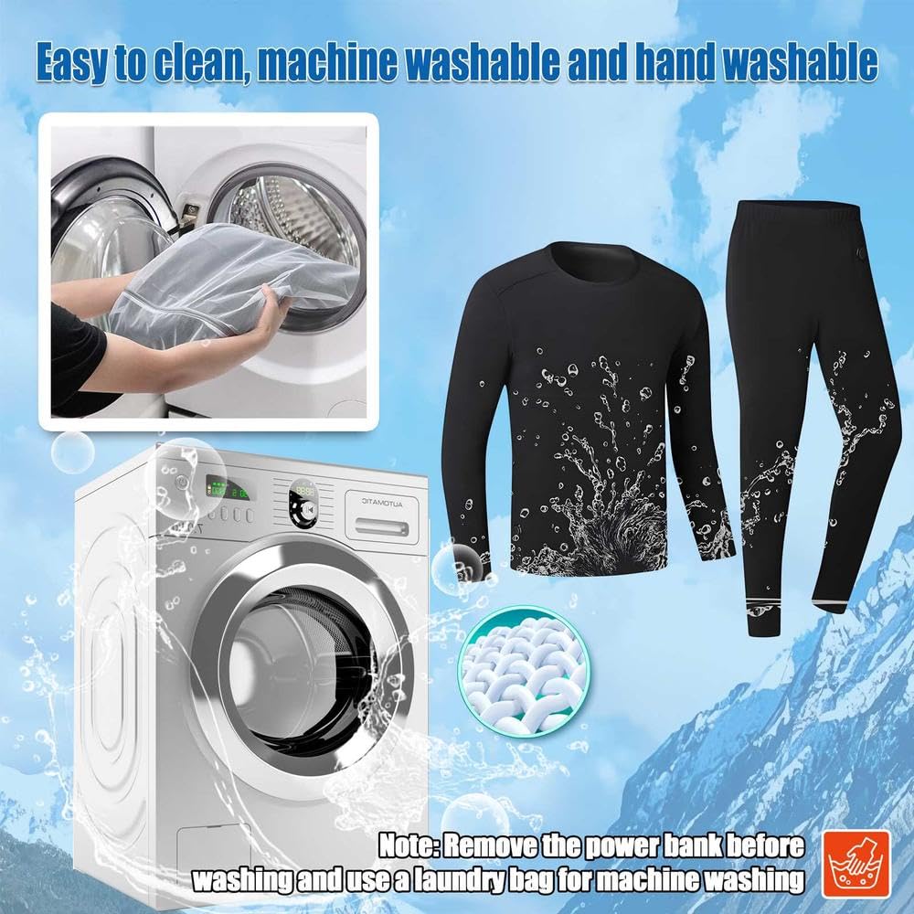 Beheizbare Unisex-Thermounterwäsche,Elektrische Heizung thermal unterwäsche,Oberteil mit 26 Zonen, Hose mit 16 Zonen, USB- und DC-Anschluss, 3 Temperaturstufen, geeignet für Camping und Wandern