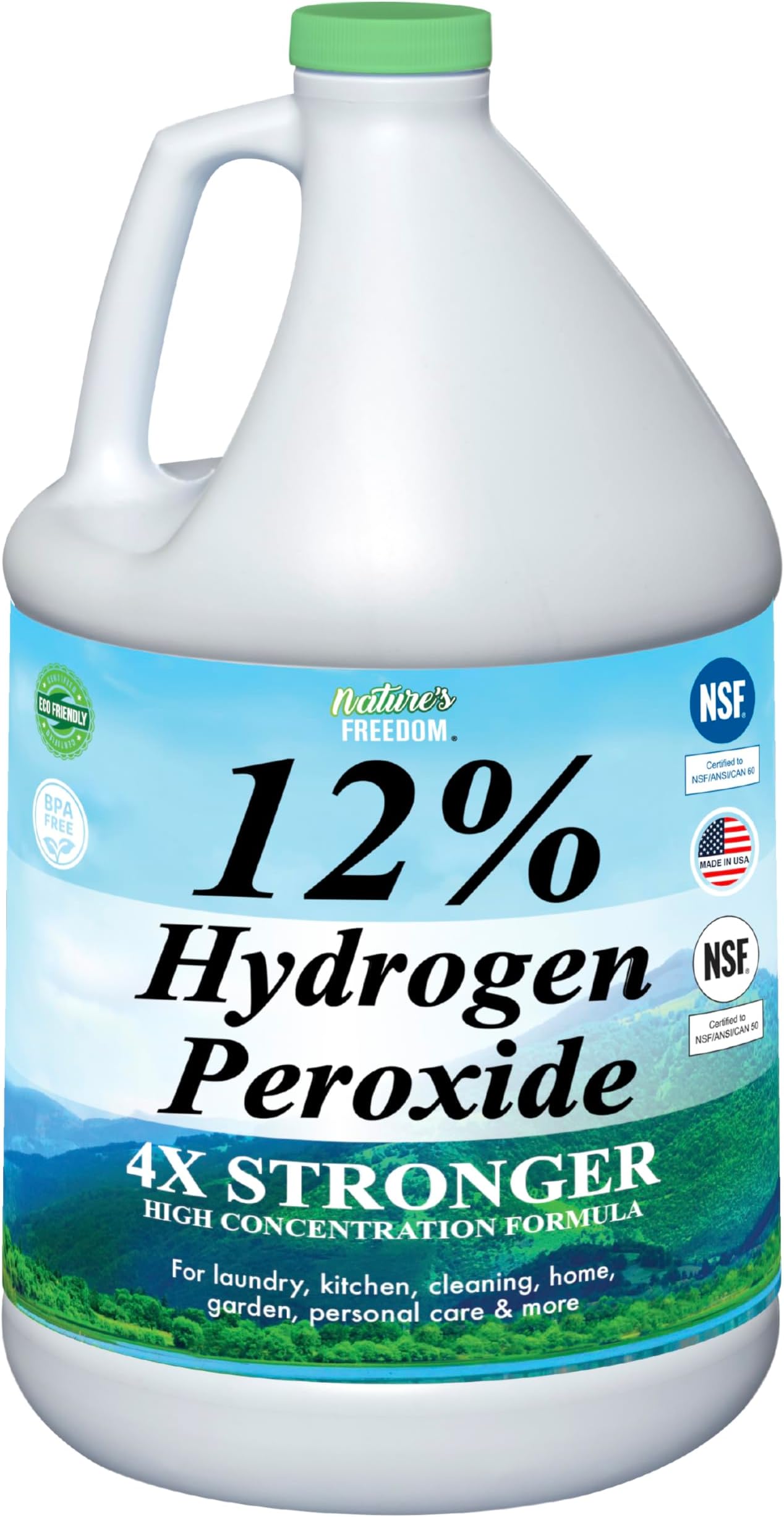 Nature's Freedom 12% Hydrogen Peroxide, Food Grade H2O2 and Purified Water Only, 1 Gallon Solution