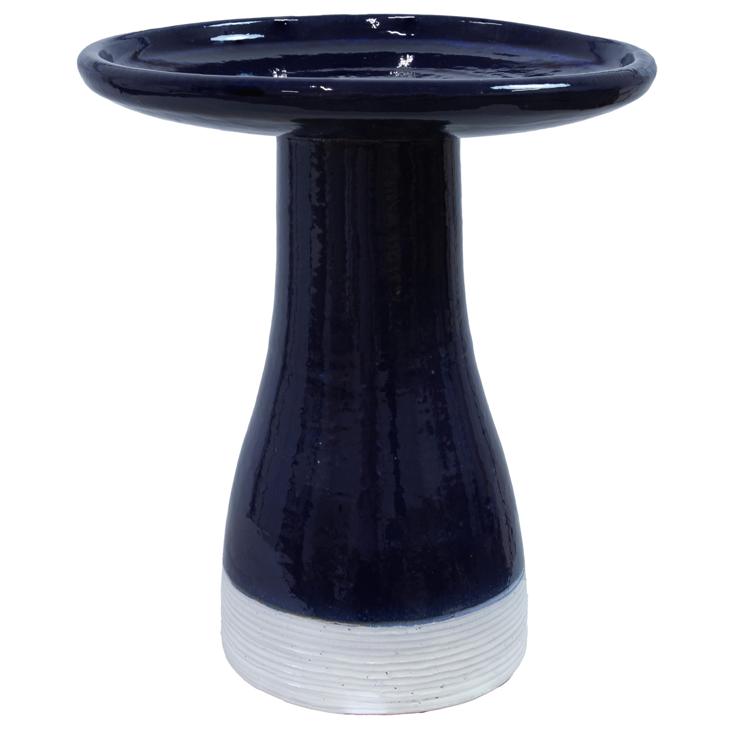 Sunnydaze 21" H Ceramic Bird Bath for Outside - Hand-Painted Outdoor Bird Bath Bowl, UV/Frost-Resistant Finish - Midnight Blue