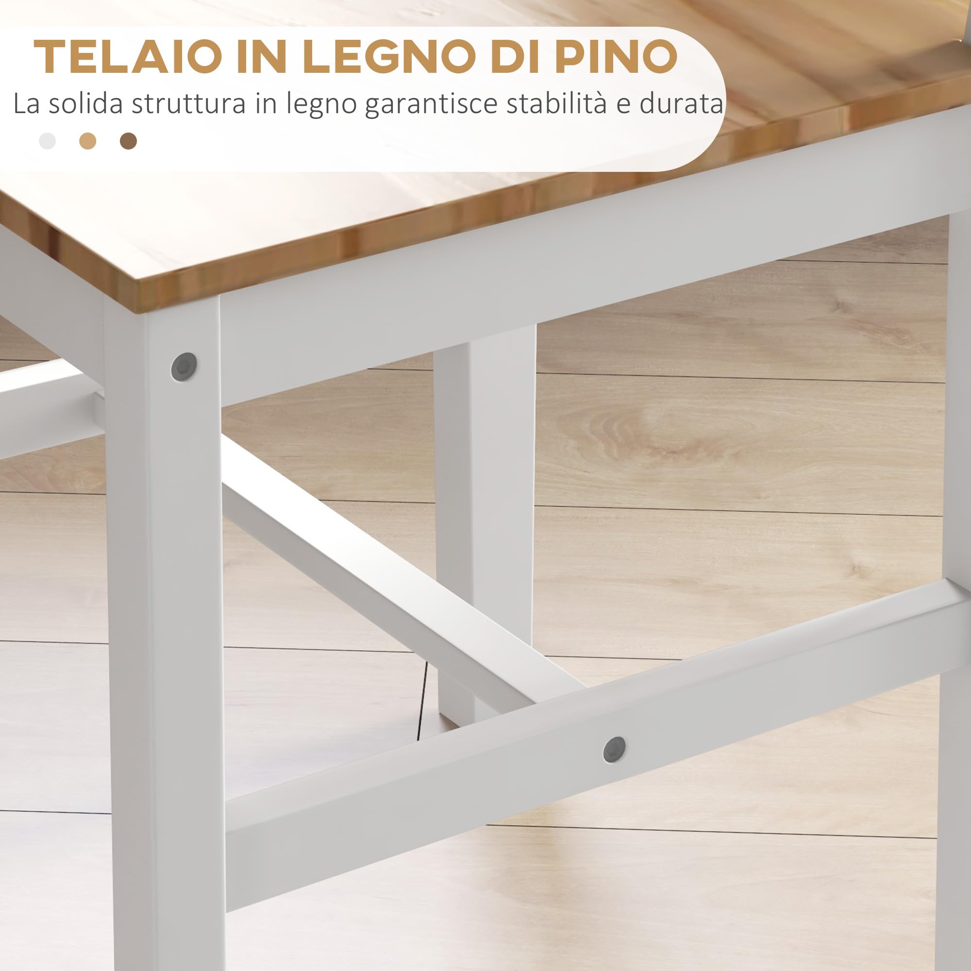 HOMCOM Set 4 Sedie Schienale Croce 41x46.5x86 cm Bianco e color Rovere