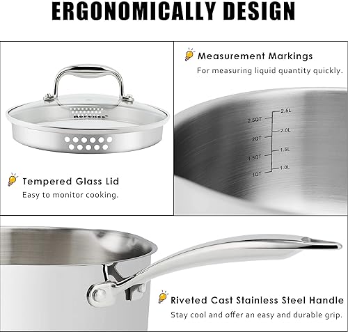 Miniatura 8 de Rorence Olla de acero inoxidable olla de 6 cuartos de galón con asas de acero inoxidable, fondo de cápsula y tapa de vidrio templado..