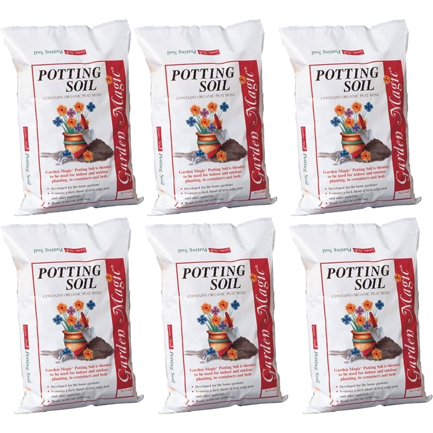 Michigan Peat Garden Magic General Purpose Potting Soil Mix for Indoor Outdoor Planter Container Plant Flower Gardening, 20 Pound Bag (6 Pack)