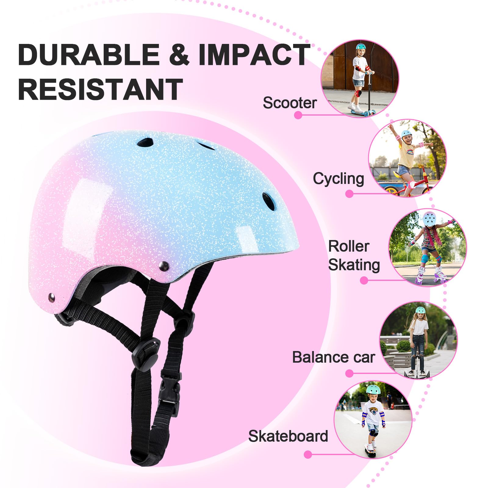 Casque de vélo pour enfants de 3 à 5 à 8 à 14 ans pour enfants, filles, garçons, garçons, scooter, vélo d'équilibre, patinage, skateboard