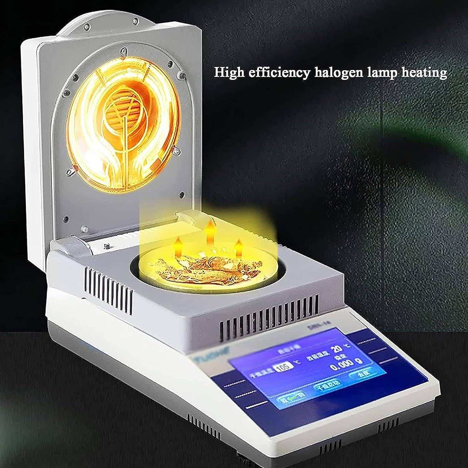 FAXIOAWA Digitaler Labor-Feuchtigkeitstester, Halogen-Feuchtigkeitsanalysator, 50 g x 0,005 g, LCD-Touchscreen, 0,02% Ablesbarkeit, 2 Trocknungsmodi für Landwirtschaft, Medizin, Kunststoff