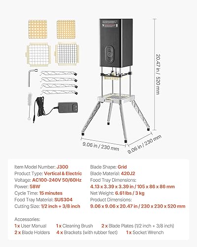 Miniatura 7 de VEVOR Cortador comercial de papas fritas, cortador de vegetales y frutas de acero inoxidable con hoja de 1/2 pulgada y 3/8 pulgadas con 2 cuchillas