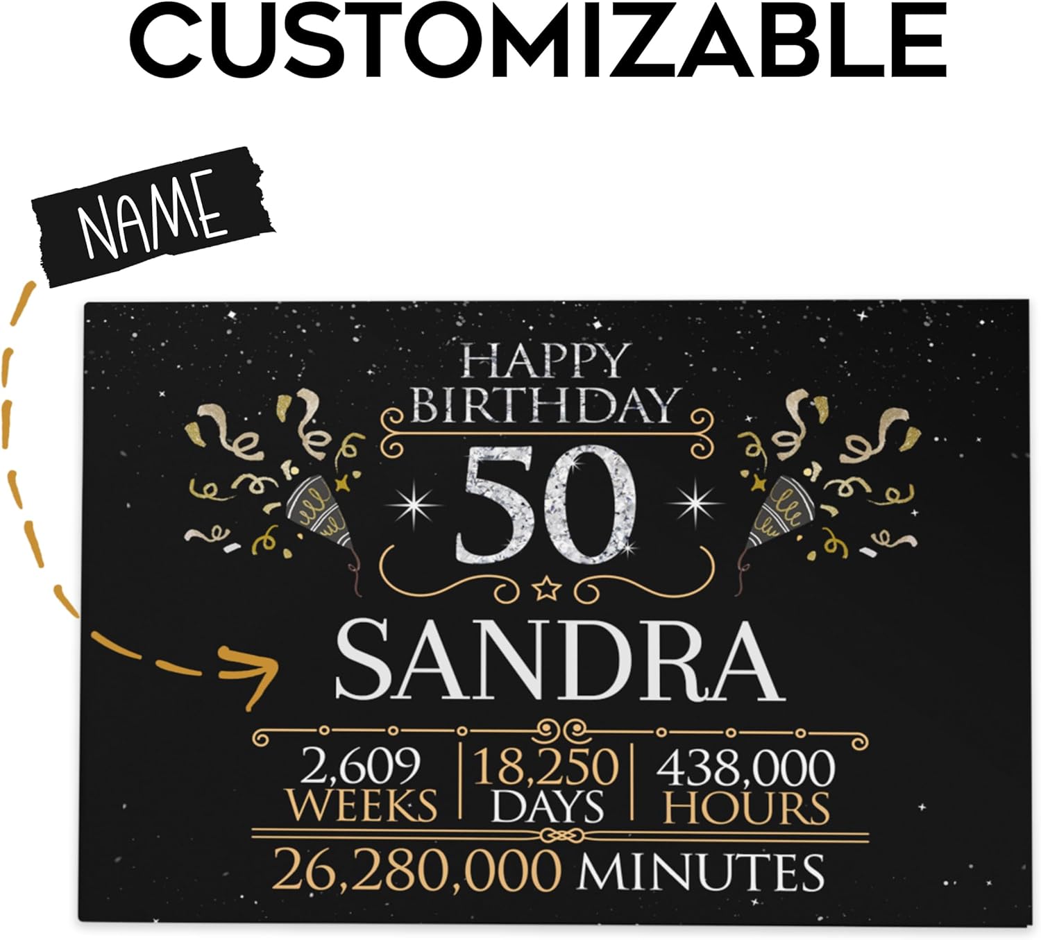 50th Birthday Guest Book Personalized – Hardcover Memory Book to Sign for Women & Men, 50th Party Guestbook, Milestone Celebration Keepsake (40 guests)