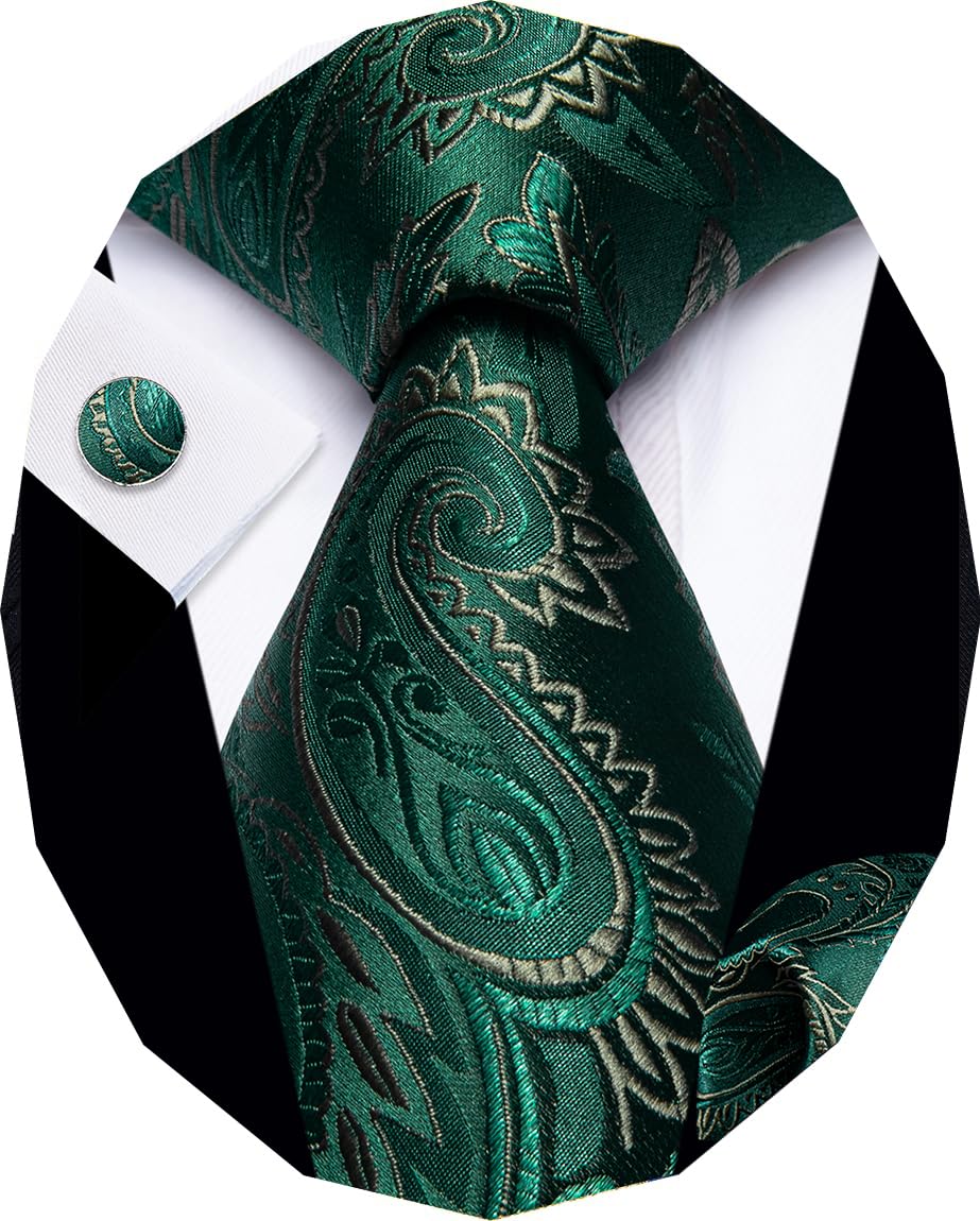YourTies Paisley Tie Sets Floral Necktie Handkerchief Cufflinks Set Silk Woven Ties Business Wedding Party