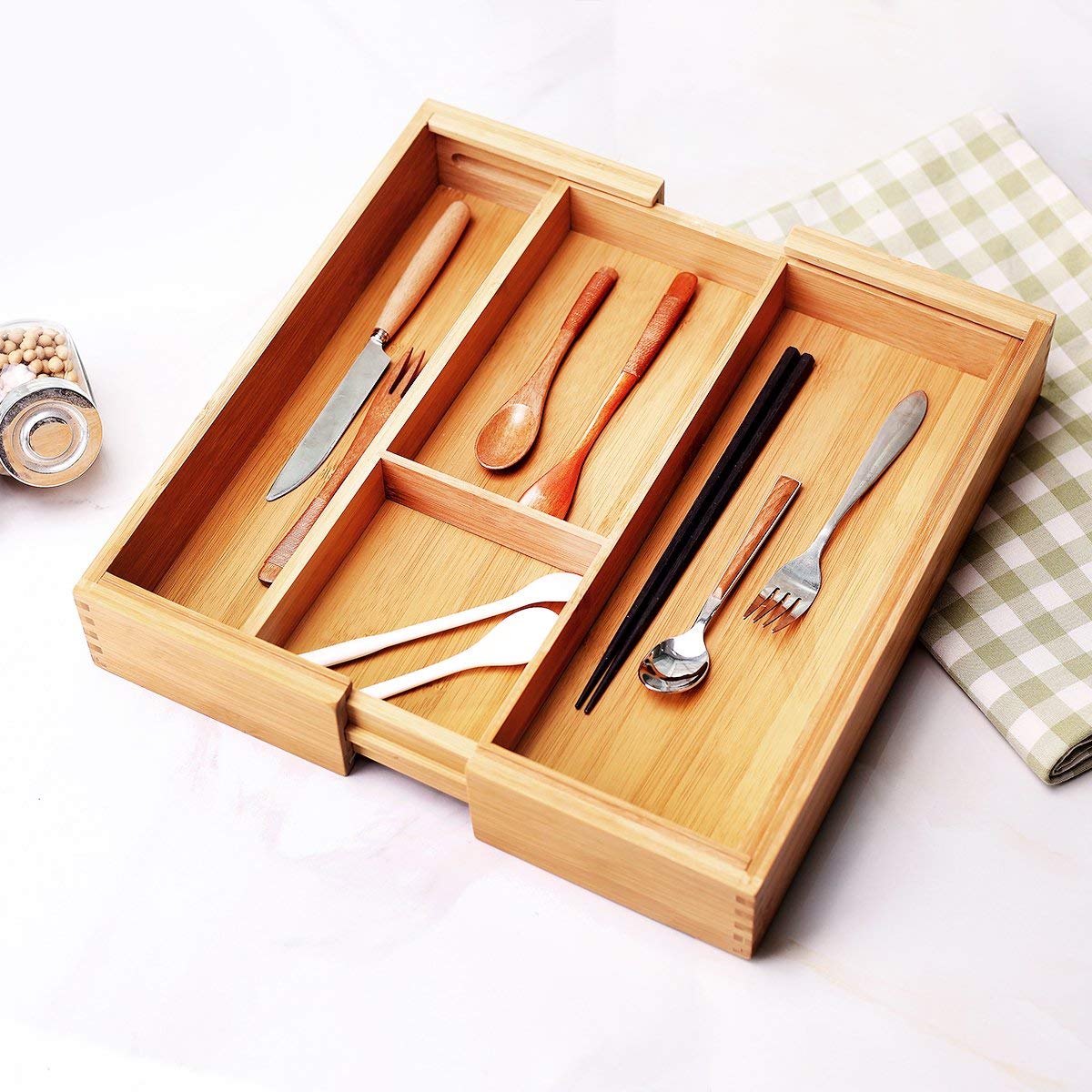 Whitewhale Intercalaires de tiroir en bois extensible pour ustensiles de cuisine Rangement de couteaux Fourchettes Cuillères Accessoires Gadgets Standard Tray -8