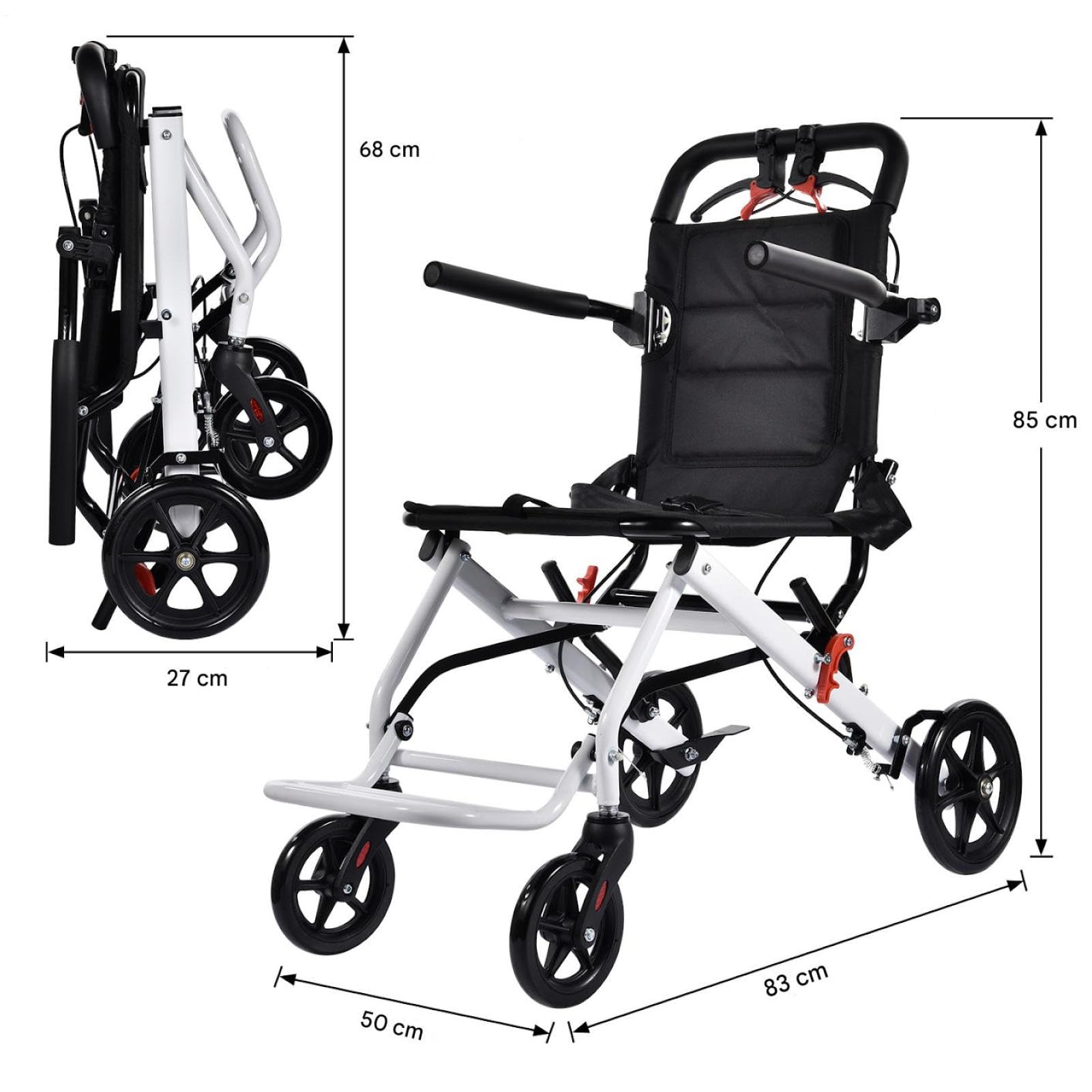Silla de ruedas plegable de 8,2 kg – Silla de ruedas ligera con freno de mano, silla de ruedas para personas mayores y ancianos, soporta 100 kg, ayuda compacta para movilidad interior y exterior