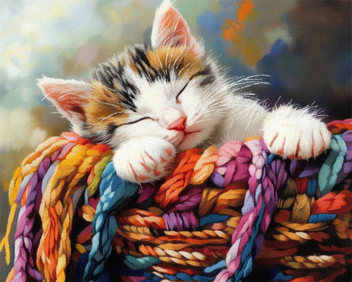 N.LANSHAN DIY kit gancho de pestillo Lindo animal gato Kits para hacer alfombras con aguja de pestillo，manualidades para hacer tapiz DIY con estampado colorido，juego de costura para bordado 55x75cm