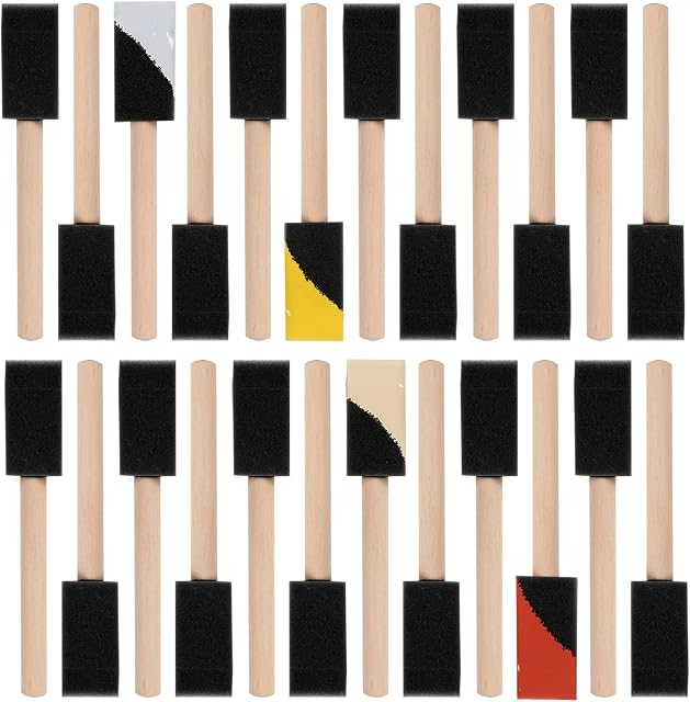 Mister Rui 1" Foam Paint Brushes, 1 Inch Foam Brush Set Pack of 24, High Density Foam Used with Most Paints, for Wood Danish Oil, Acrylic Paint, Varnish, Wood Stain, and Glue
