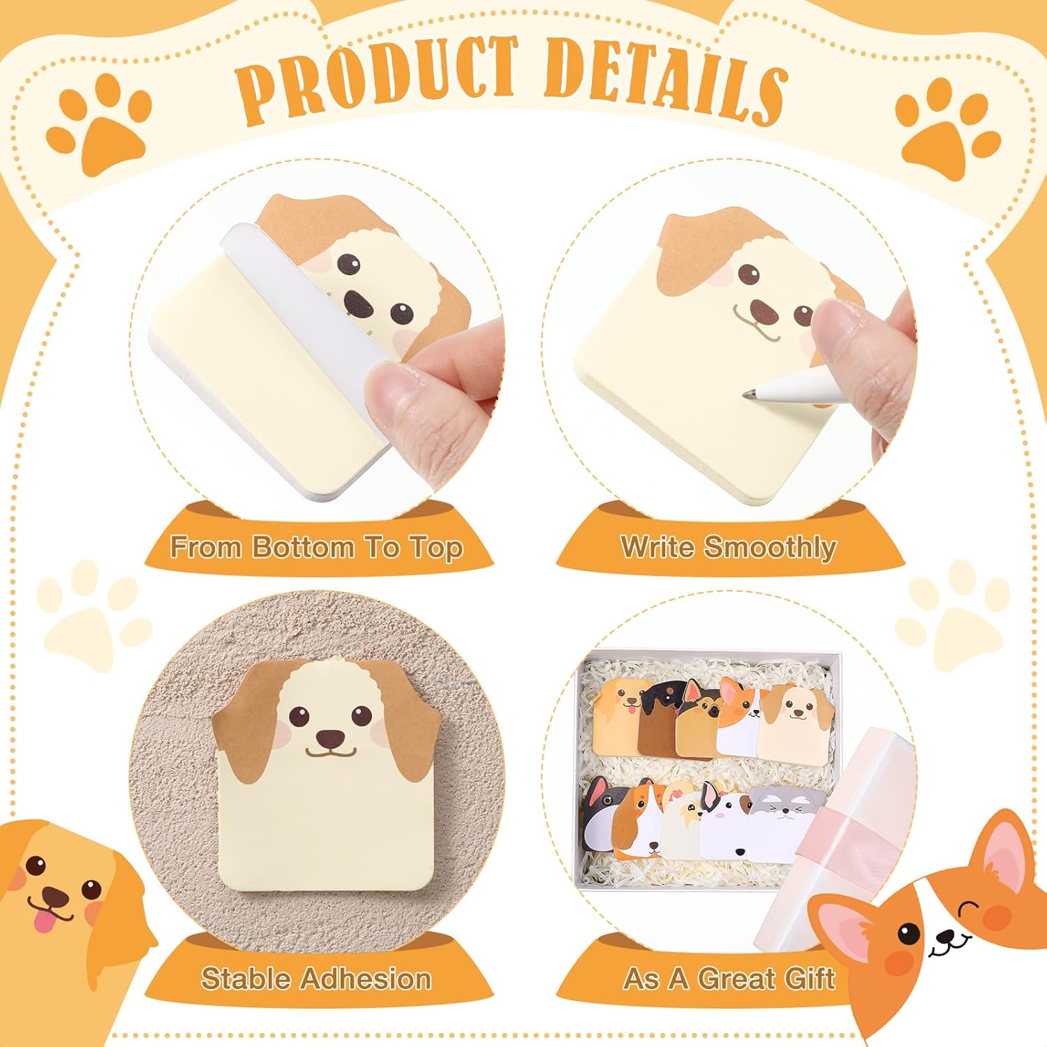Censen 10 Pack 400 Sheets Christmas Sticky Notes Dogs Puppy Sticky Notes Thicken Self Stick Cute Cartoon Animals Memo Pad Adhesive for Christmas Thanksgiving Veterinary Gift Party(Dog Head) - Image 3