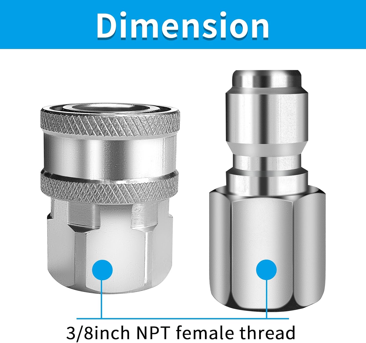 2 Sets NPT 3/8 Inch Pressure Washer Quick Connect Kit, Stainless Steel Male And Female Quick Connect Pressure Washer Fittings Pressure Washer Adapter Set (Internal Thread)