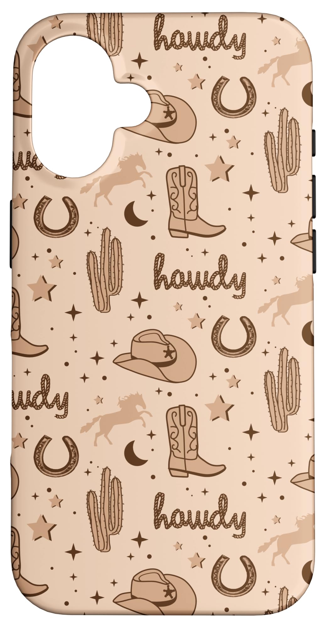 Pastel Cowboy Hat and Boot Pattern Brown Cowgirl Aesthetic Case for iPhone 16