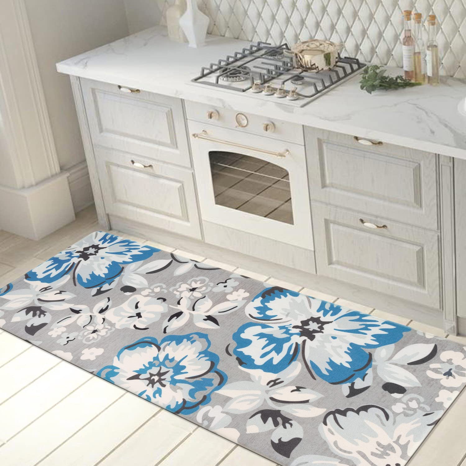 Photo 1 of **LOOKS NEW** Rugshop Modern Floral Anti Fatigue Standing Mat 18" x 47" Blue 18 in x 47 in Blue