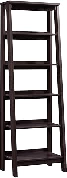 Sauder Ladder Bookshelf 5 Tier Trestle Ladder Shelf Wooden Bookcase, in Jamocha Wood