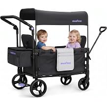 MOMFANN Wagon Stroller for 2 Kids, All-Terrain Foldable Baby Wagon | Adjustable Push & Pull Handle, 5-Point Harness, Removable Canopy, Footwell & Large Storage Bag
