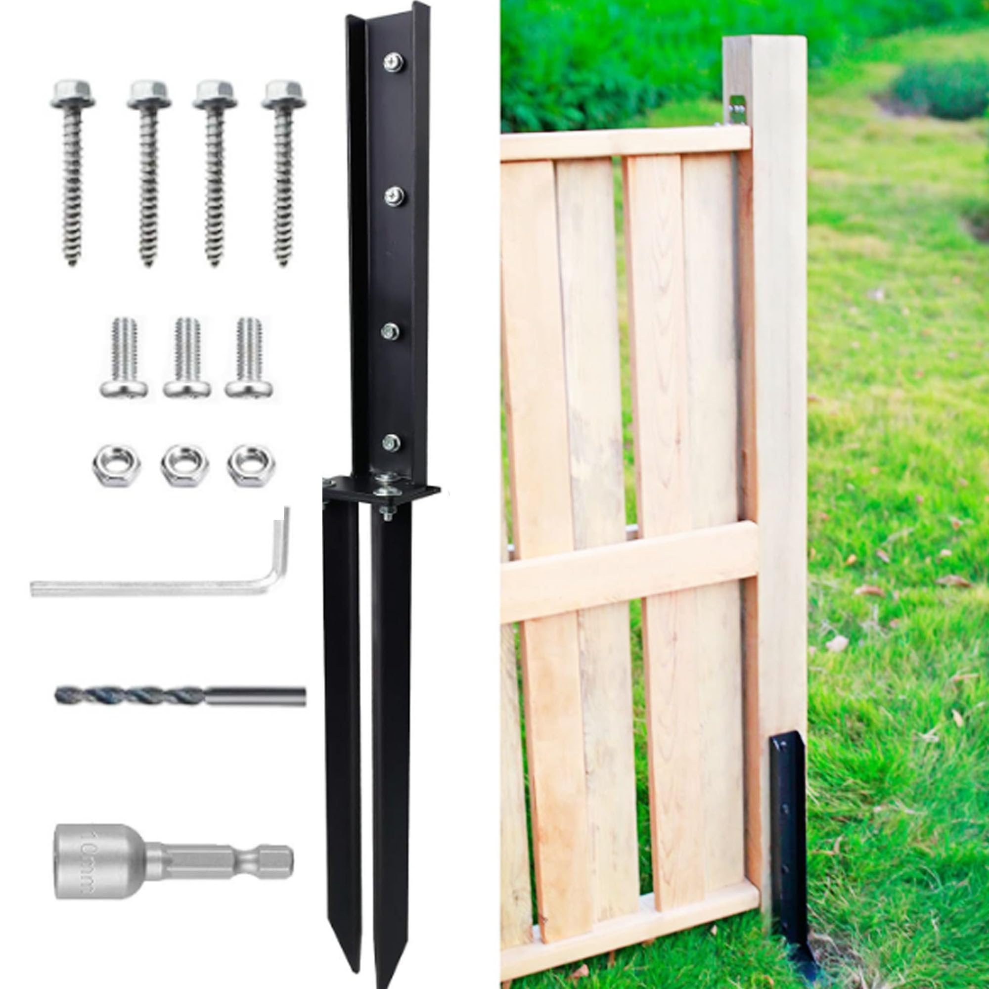 Fence Post Repair Kit, Deck Pillar Anchor Base Bracket to Fix Ground Peak Values, Thick Core Steel and Black Powder Coating to Repair Damaged Fence Door Pillar Marker Posts or Mailboxes .1