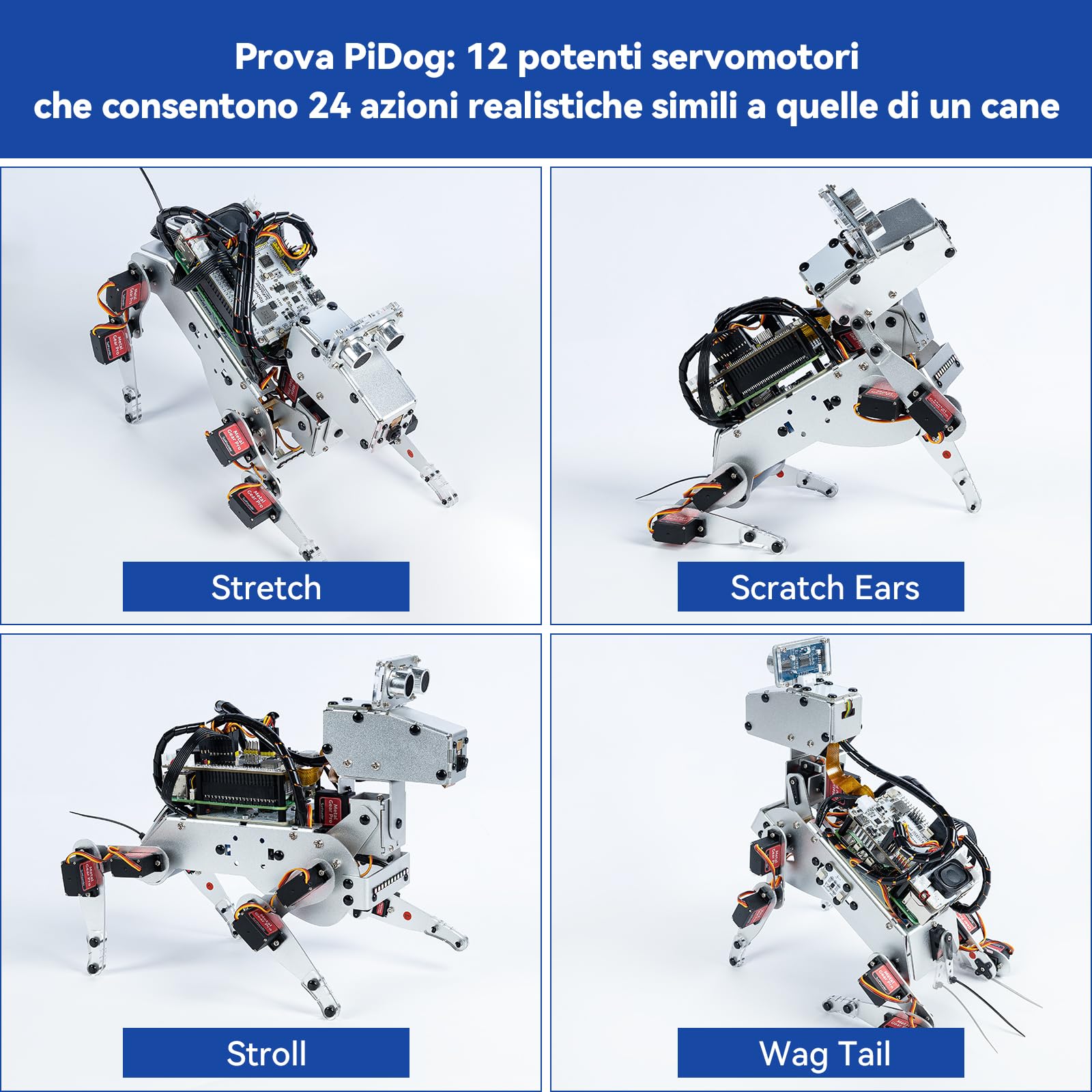 SUNFOUNDER PiDog Kit Cane Robot AI per Raspberry Pi 5/4/3B+/Zero 2W, OpenClaw LLMs ChatGPT/Gemini/Grok, Riconoscimento vocale e video, Python, App, Batteria, Giroscopio, Telecamera (RPI non incluso)