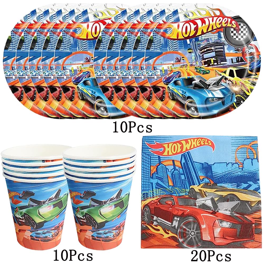 Qcdou Cars Feestpakket 50 Stuks – Borden, Bekers, Servetten – Hot Wheels Thema Voor Kinderfeestje