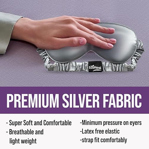 Miniatura 3 de Máscara de sueño plateada con probador de conductividad  Mejora la calidad del sueño y calma los ojos  Protección EMF y comodidad de satén de seda