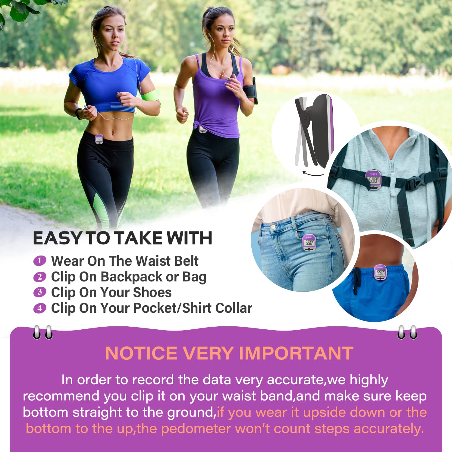 PINGKO Pedometro Contapassi Conta Passi Accuratamente Contapassi Sportivo Portatile Passi/distanza/calorie/Contapassi per Fitness, Contatore di Calorie