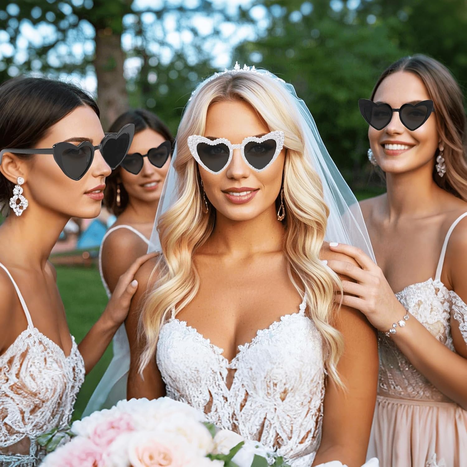Bachelorette Party Heart Sunglasses 8 Pack Pearl Bride Sunglasses Bridesmaids Sunglasses Party Favor Proposal Gifts - Image 6