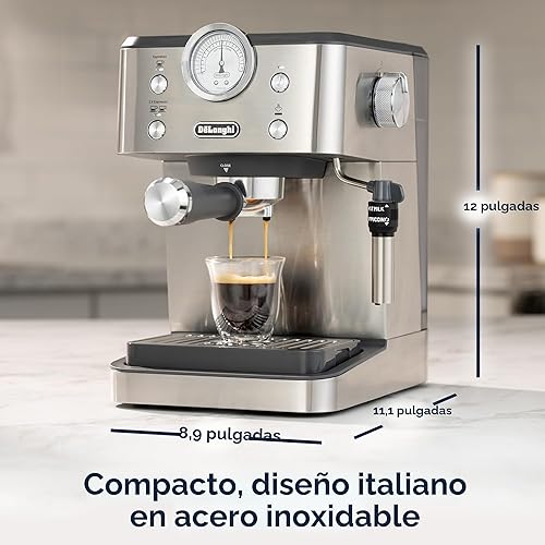 Miniatura 4 de De'Longhi Máquina de café espresso clásica con espumador de leche, bomba de 15 bares y control de temperatura, kit de cafetera barista para expreso,