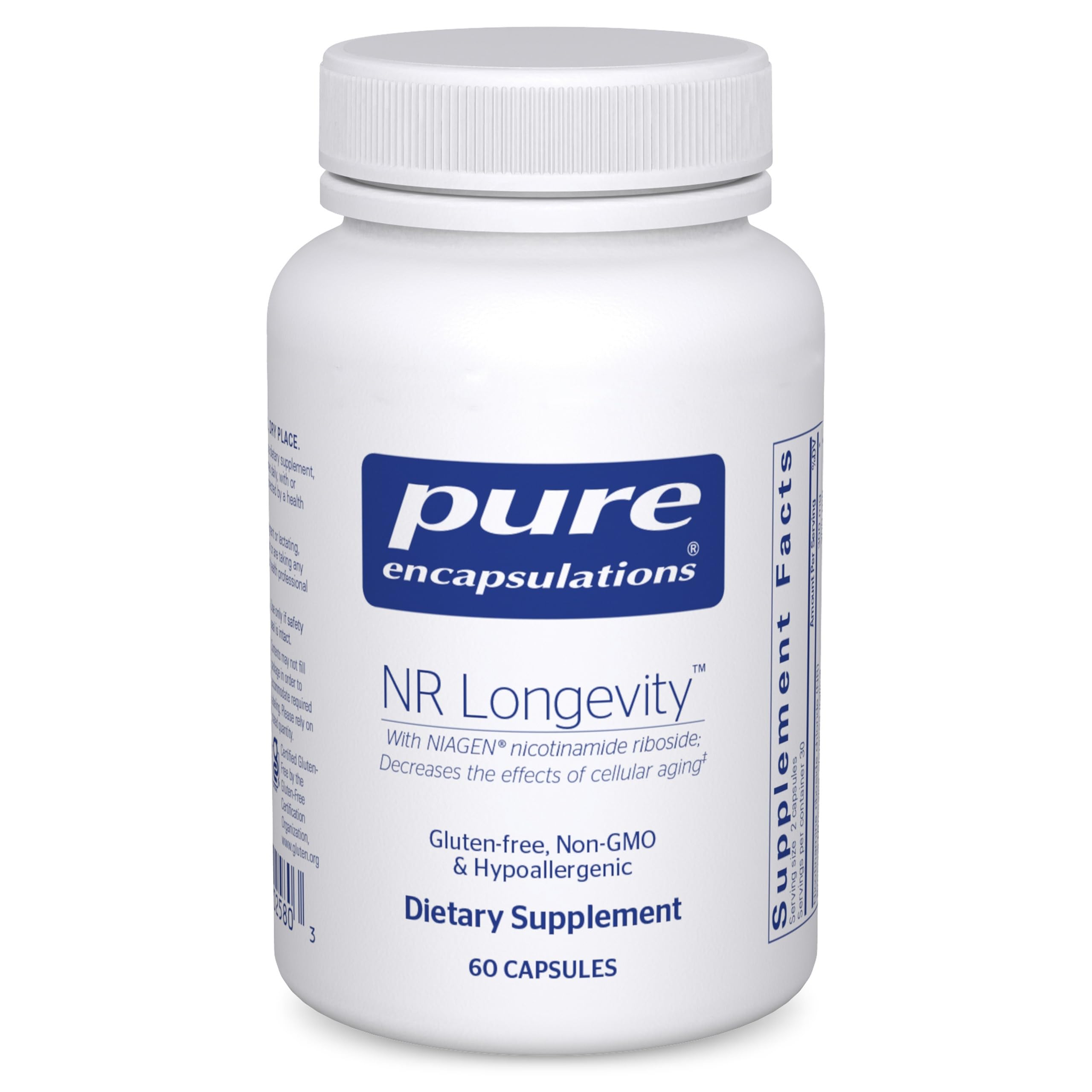 Pure Encapsulations NR Longevity - Supports Healthy Aging. Replenishment of NAD+ & Mitochondrial Function* - with NIAGEN - Gluten Free, Non-GMO, Hypoallergenic - 60 Capsules
