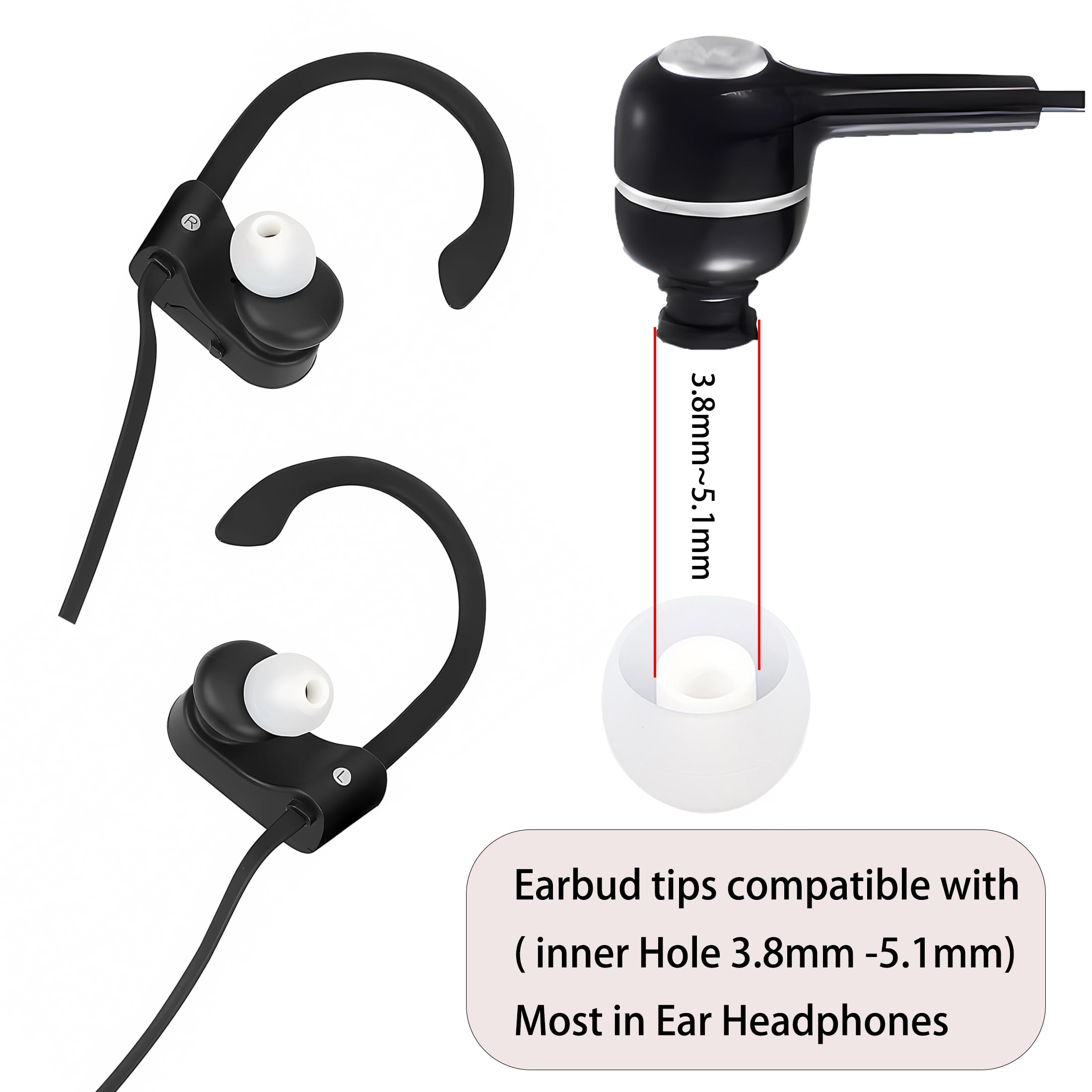 Puntas de repuesto de silicona para auriculares que se adaptan a la mayoría de auriculares intraurales (agujero interior de 3,8 mm a 5,1 mm), puntas de goma para auriculares, 18 pares S, M, L