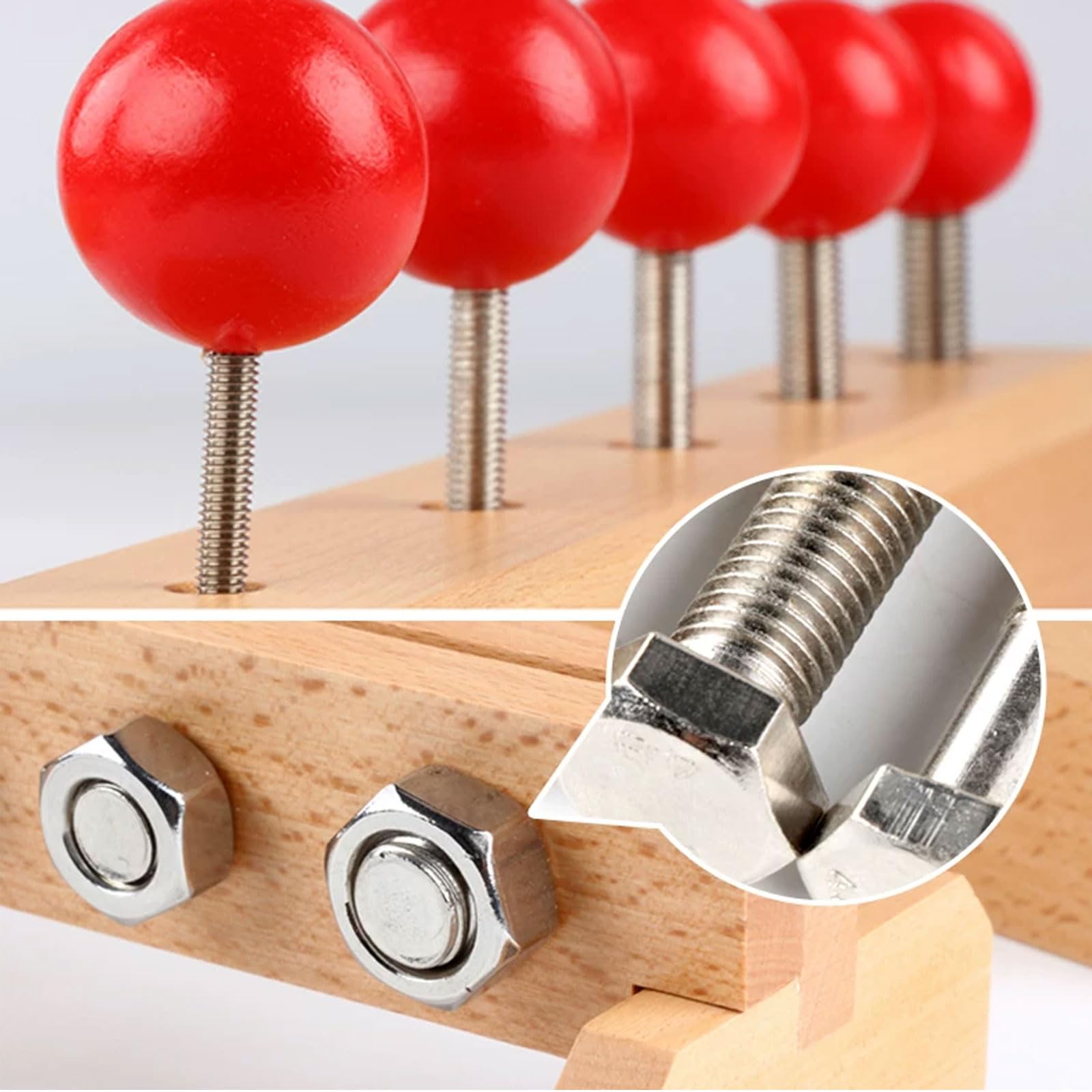 Drewniana Tablica z Śrubami do Ćwiczeń Życia Praktycznego Montessori | Zabawka dla dzieci Nuts & Bolts do kręcenia, ćwiczenie sprawności ręka-oko, edukacyjna zabawka do nauki