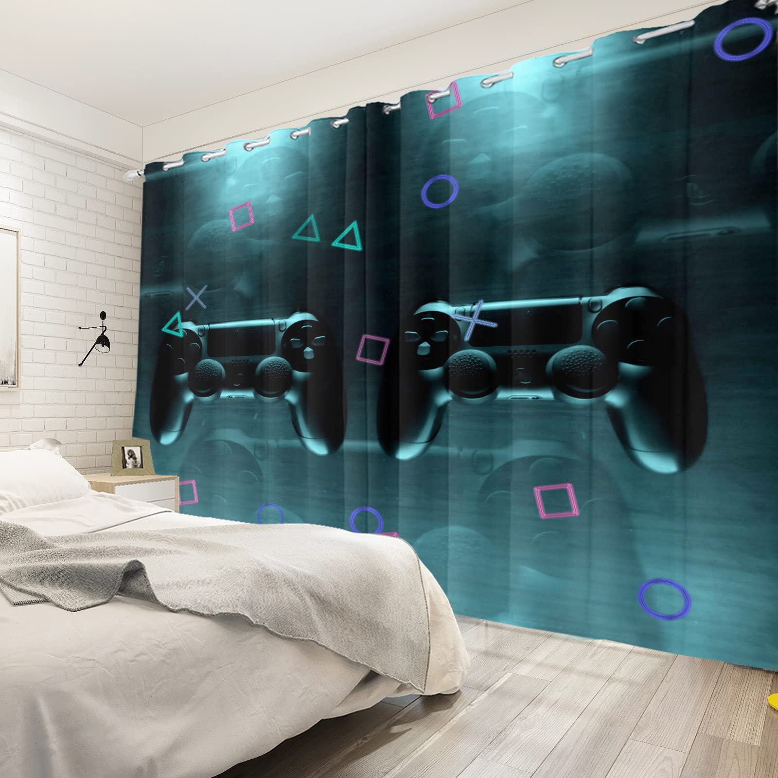 117x229cm Guay Control de Juego Cortina de Ventana Chic Moderno Amante los Juegos Magia Juego de Video Moda Juvenil Cortinas Ventana Aislamiento Térmico Cortina Dormitorio, 2 Paneles