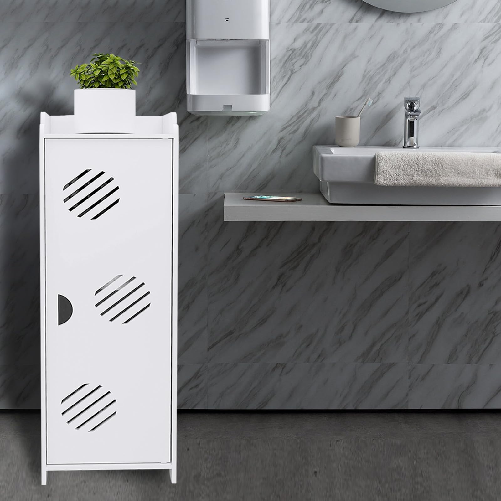 LANTUS Petit Meuble de Rangement pour Toilettes, Meuble de Salle de Bain Support Papier Toilette avec Placard et étagères réglables-24 * 20 * 75cm -Blanc