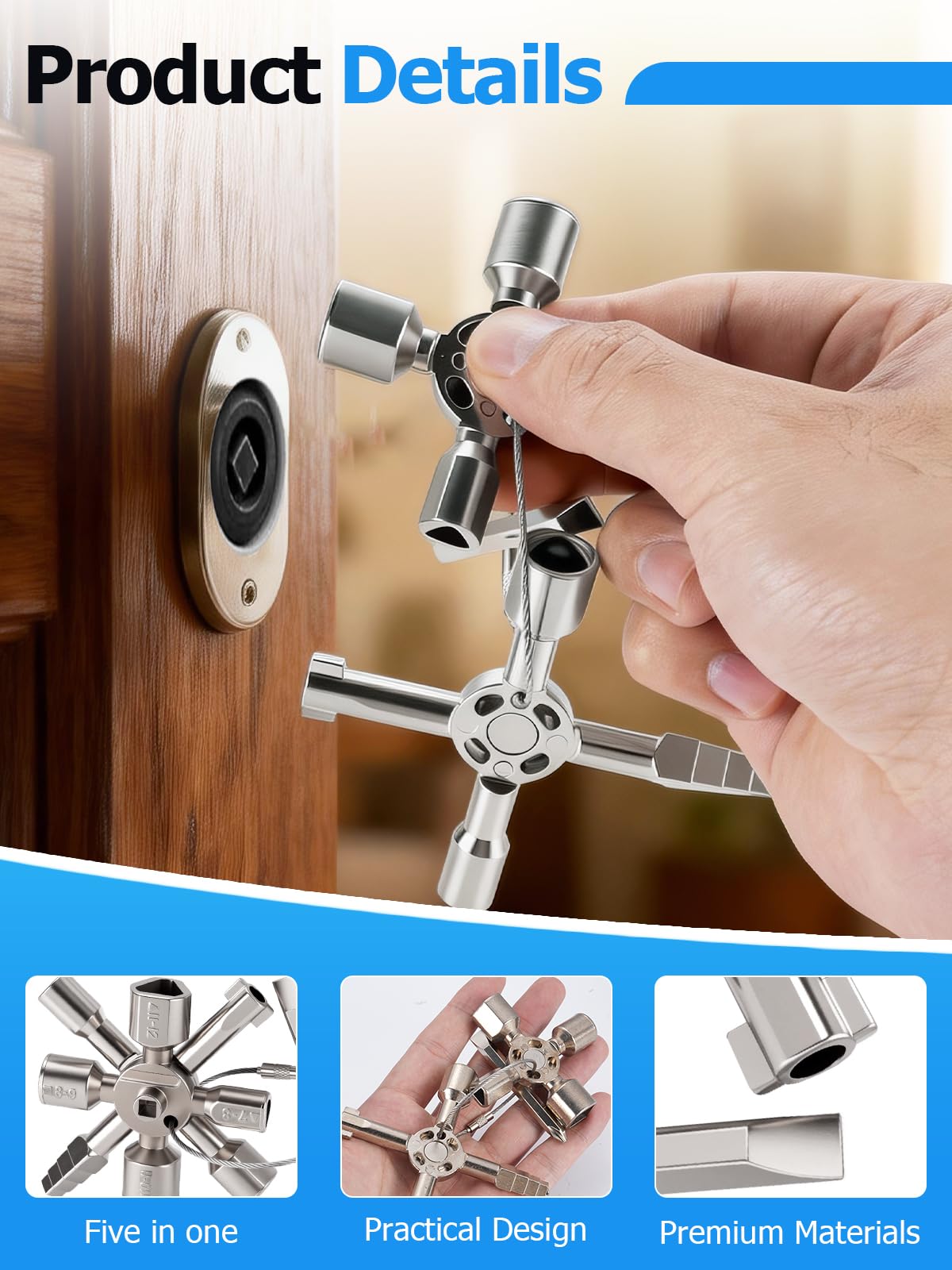 Ghekkli 10-in-1 Profi-Universalschlüssel – Schaltschrank, Vierkant, Kreuz & Dreieck in einem, Für Schaltschrank, Aufzug & Wasserzähler, Für Elektriker, Feuerwehr & Handwerk - 4