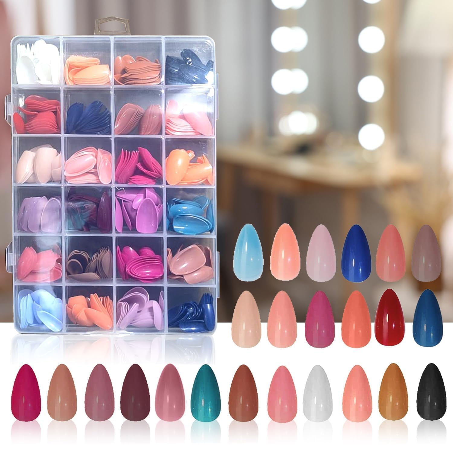 24 Color Press On Nails Set 576 Pcs Glossy Full Cover Artificial Fingernails with Storage Box - Long Coffin Shape Acrylic Tips for DIY Manicure Nail Art for Women and Girls-image-12