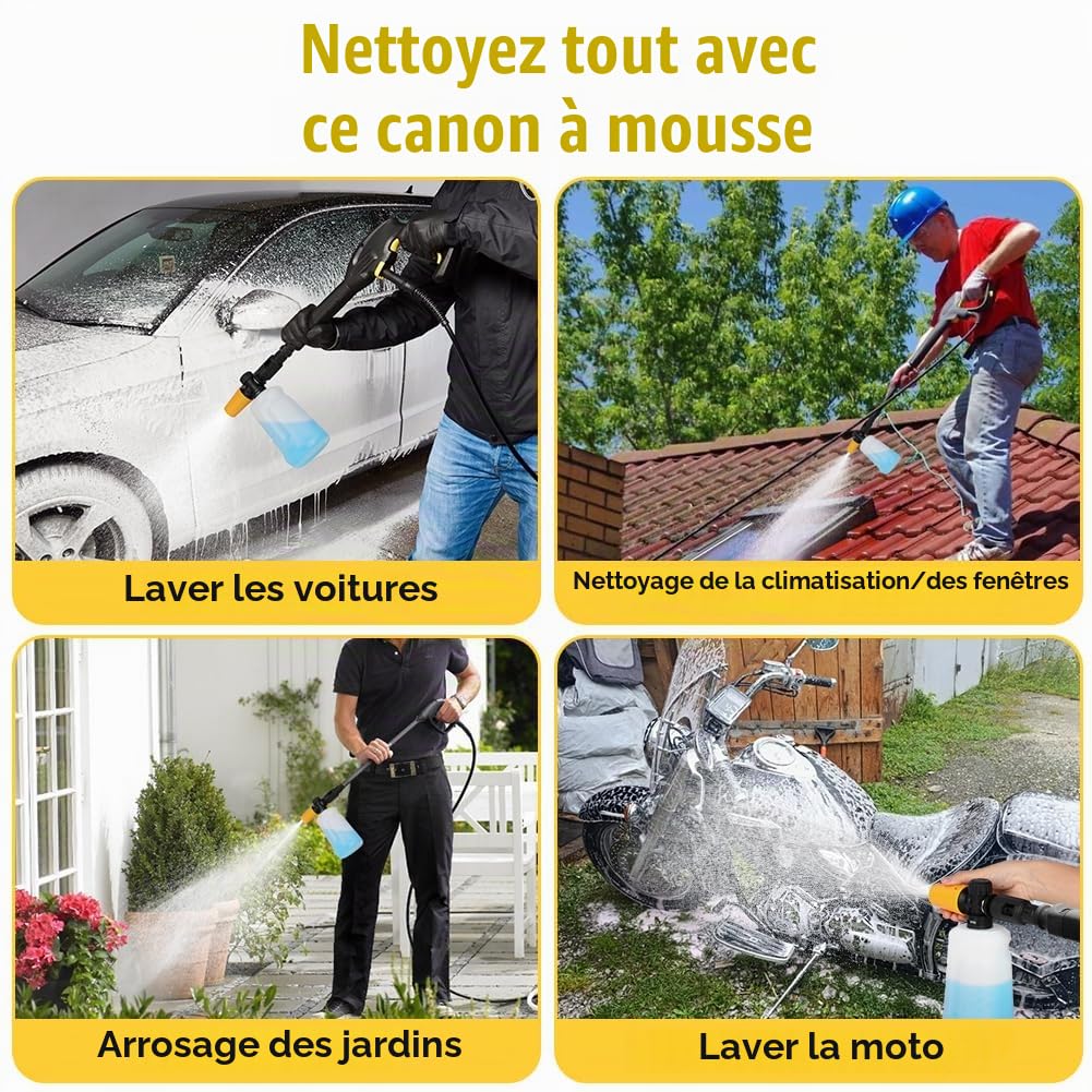 HOTUT Lance à Mousse Neige pour Nettoyeur Haute Pression, 700ml Canon à Mousse, Distributeur de Savon Epais, avec Buse de Pulvérisation Réglable,pour Karcher K Series K2 K3 K4 K5 K6 K7