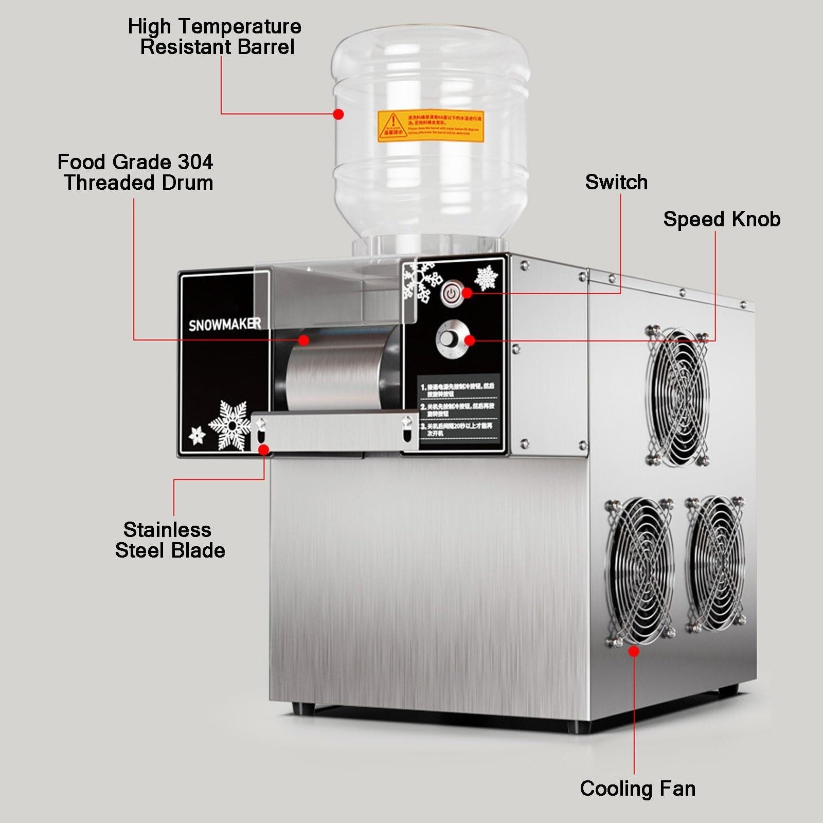 Máquina de Hielo raspado, máquina de Hielo en Copos de Nieve, refrigeración por Aire for Tiendas de postres, Food Trucks, restaurantes, Tiendas de té con Leche, etc.(Smartmodel,60kg)